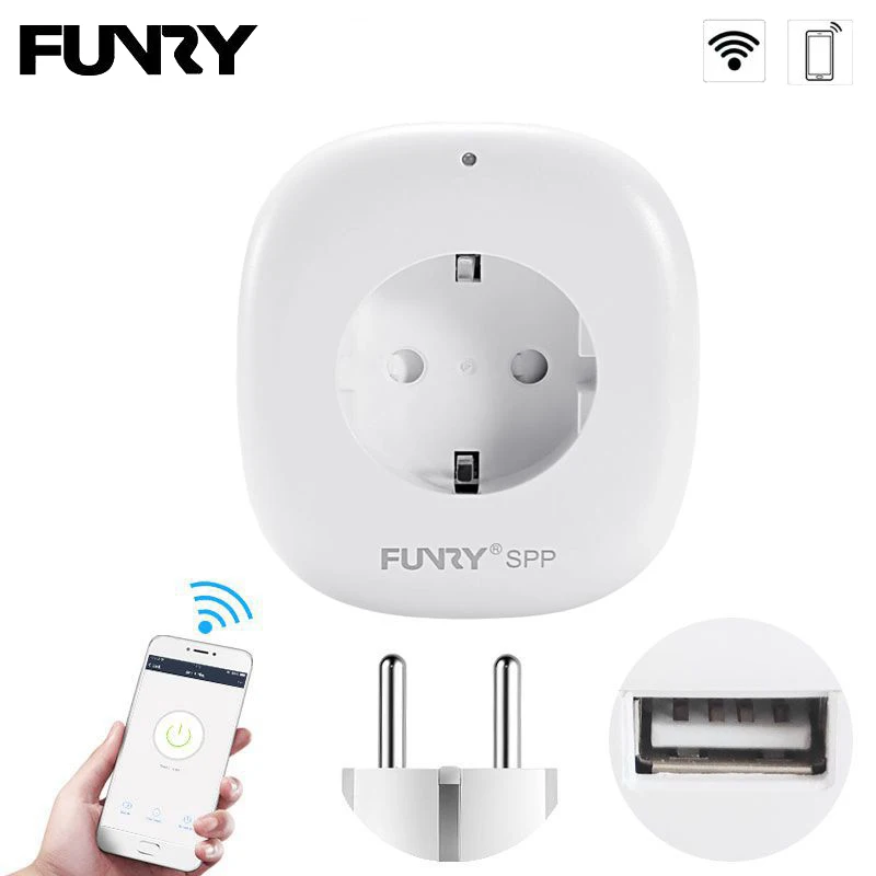 FUNRY Wifi розетка умная ЕС USB порт разъем питания 220 В 10A беспроводной телефон