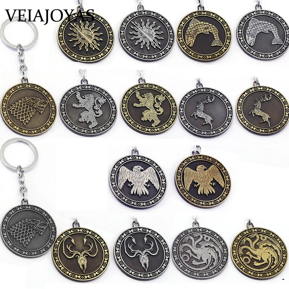 

Full Set Game of Thrones Keychains Song of Ice and Fire Nine Families Badge Key Rings Alloy Charms Keychain Souvenir Men Jewelry