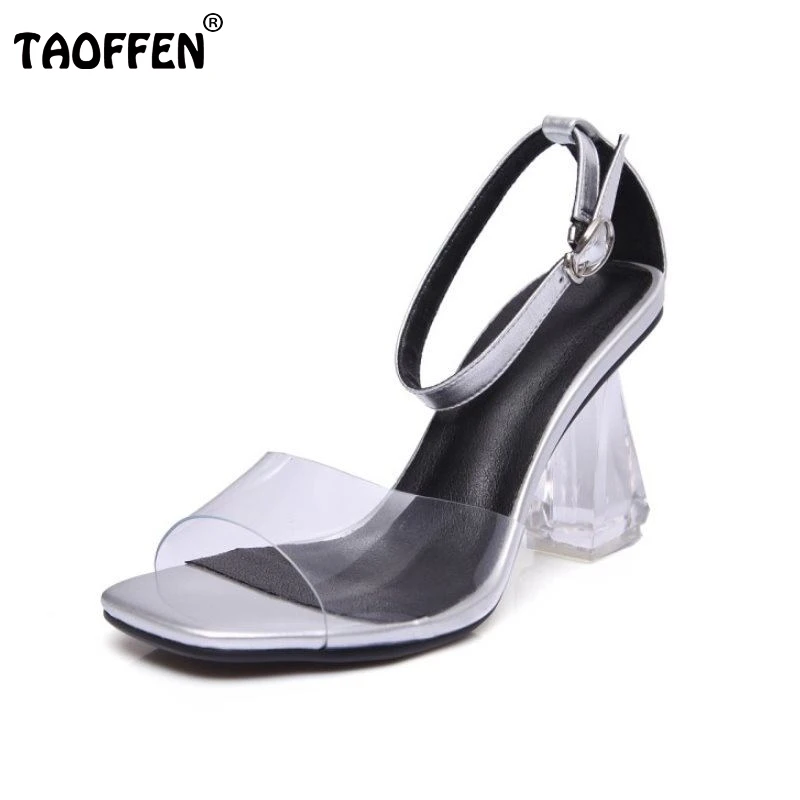 

TAOFFEN Elegant Women Real Genuine Leather High Heel Sandals Ankle Strap Open Toe Thick Heel Sandals Summer Shoes Size 34-39