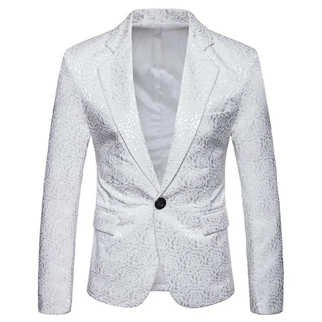 White Rose Print Velvet Blazer Jacket Men 2018 Luxury Brand Tuxedo Suit ...