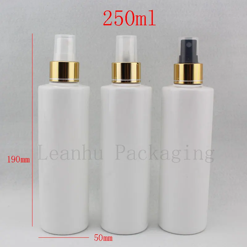 

250ML X 20 Empty White Plastic Bottle With Gold Aluminum Spray Pump , Cosmetic Sprayer Container For Perfumes, Toilet Water Pack