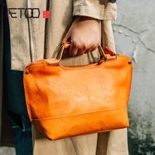 AETOO Retro literary handbag leather bag single shoulder oblique cross Baotou layer cowhide female bag AETOO Retro literary handbag leather bag single shoulder oblique cross Baotou layer cowhide female bag