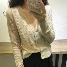 2018 new female cashmere cardigan coat loose short hollow sunscreen shirt sweater knitted wool winter air conditioning