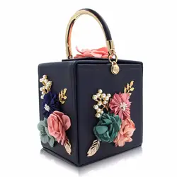 Для женщин Сумки цветочный жемчуг квадрат Роскошный кожаный мешок зеленый цвет: черный, синий вечерняя сумочка; BS010 Свадебные кошелек дамы