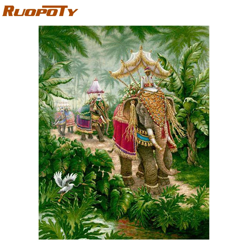 

RUOPOTY Frame Elephant DIY Painting By Numbers Animals Acrylic Canvas Painting Modern Wall Art Picture For Home Decoration 60x75