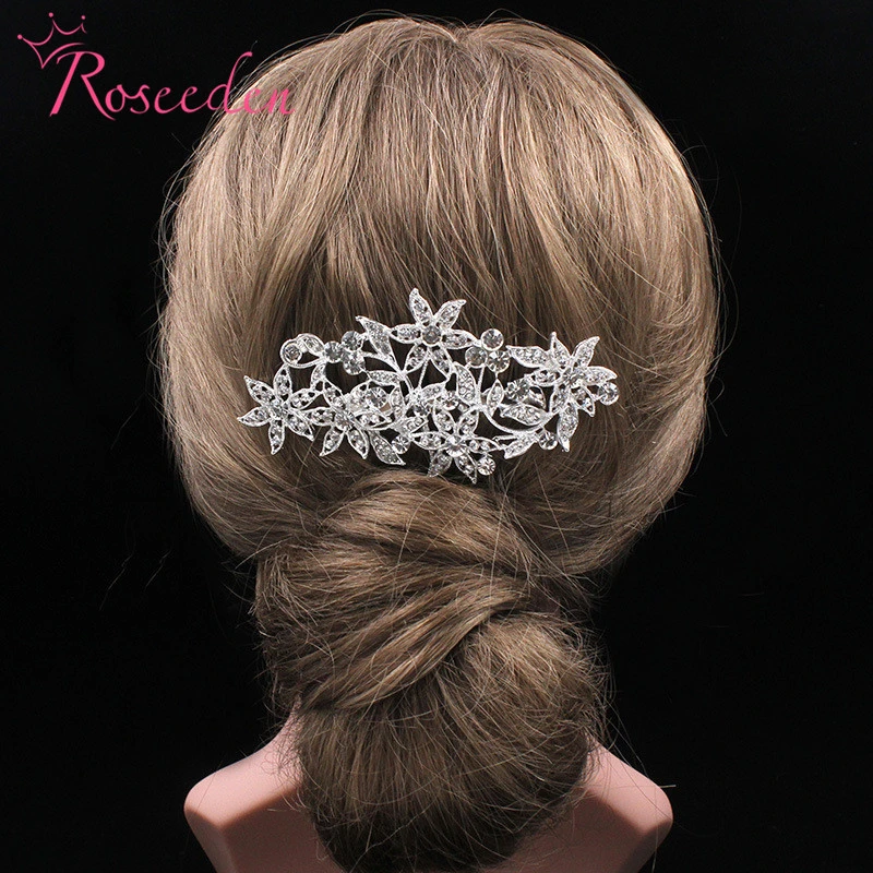 Silver Sparkling Crystal Wedding Tiara Bridal Leaf Hair Combs Hair Accessories