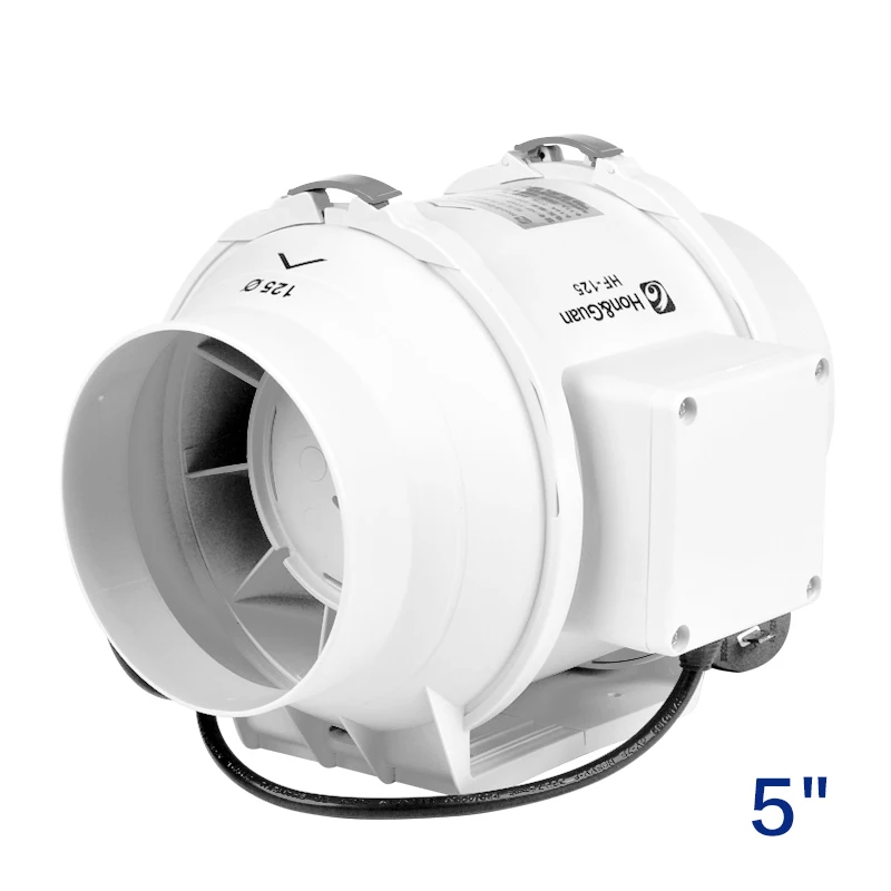 5 дюймов рядный канальный вентилятор пластиковая ванная кухня вентилятор вентиляция вентилятор высокого давления потолок выхлопной трубы вентилятор 220V