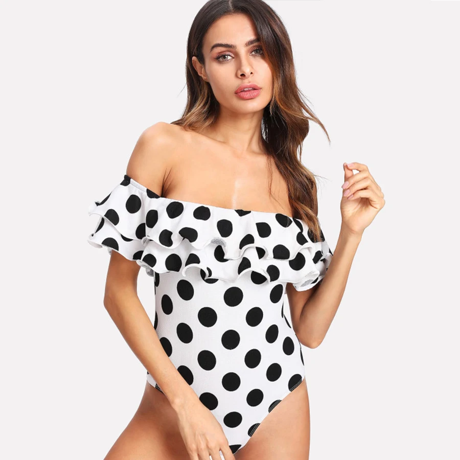 

YICN 2018 Lotus Leaf Bikinis set One-piece Suits Swimsuit Women bikini Swimming Suit Women Bathing Suit Beachwear Dot SwimWear