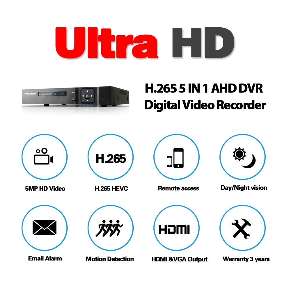  NINIVISION XMeye Hi3521D H265+ 5MP 4MP 4CH 8 Channel 5 in 1 Hybrid WIFI TVi CVI NVR AHD CCTV DVR Su - 33056317097