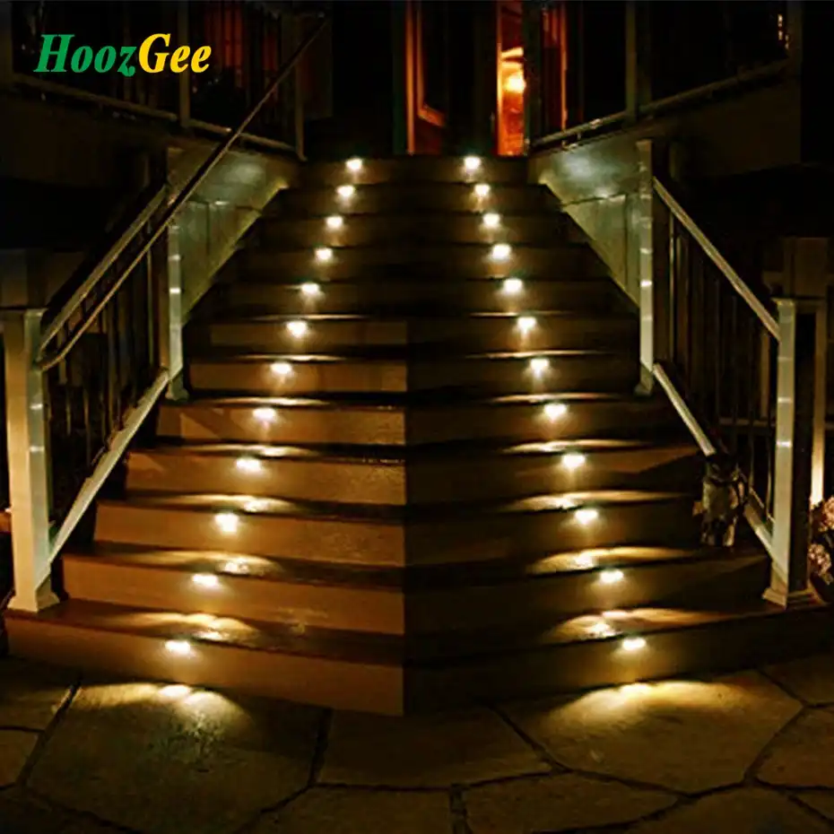 Hoozgee Solar Lamp Outdoor Garden Step Lights Security Stairway Wall Path Light With 3 Led Beads Stair Deck Waterproof