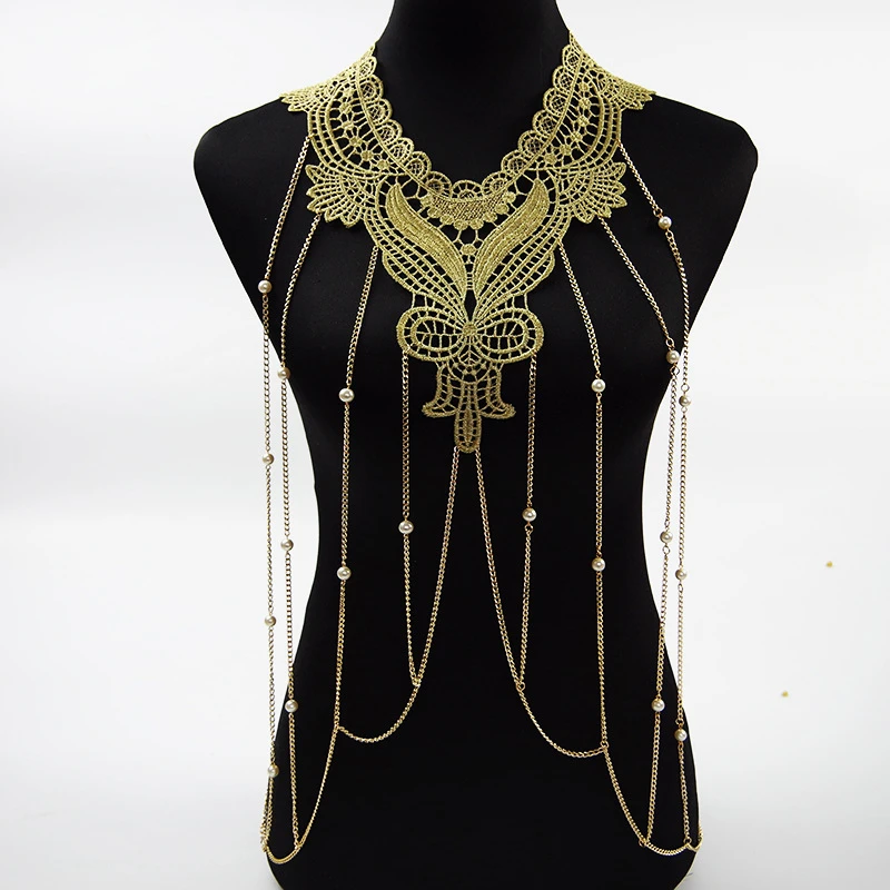 Bohemio Bodychains de encaje de mujeres collares con colgantes de joyas de cuerpo borla de moda Sexy de accesorios de joyas para mujer Colier|Collares de -