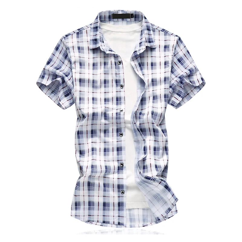 Плюс Размеры M-7XL Рубашки в клетку Новое лето мода короткий рукав Для мужчин рубашки Сорочка мужская, для общественных мест Повседневное мужская одежда рубашки - Цвет: 3734-Coffee