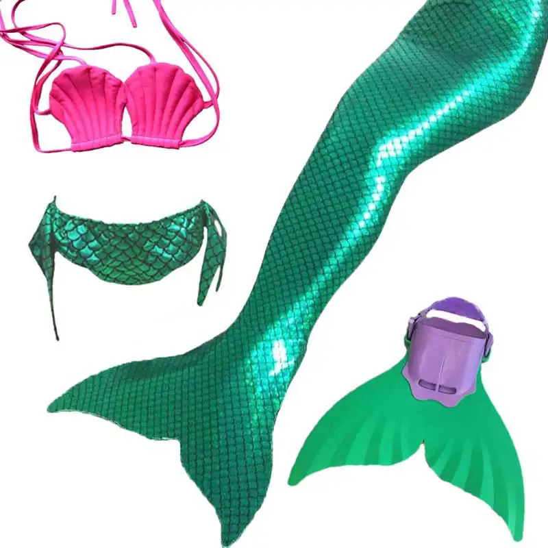

4 PCS Swimmale Children Ariel Little Mermaid Tail Costume with Monofin Baby Girls kid Mermaid Tails for Swimming Bathing Bikini