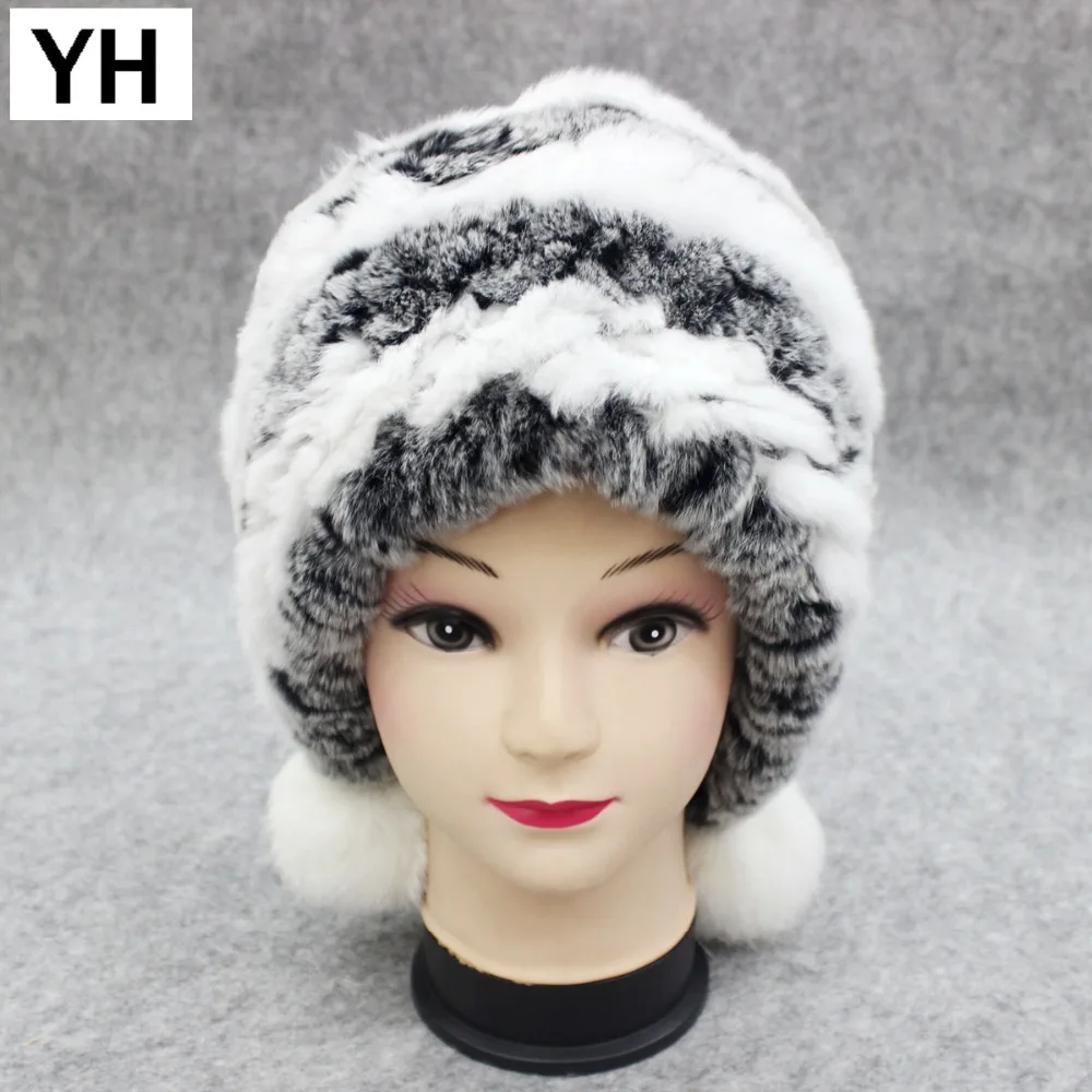 

2019 Women Real Genuine Rex Rabbit Fur Hat Rex Rabbit Fur Beanies Cap With Fur Balls Lady Warm Knitted Real Rex Rabbit Fur Caps