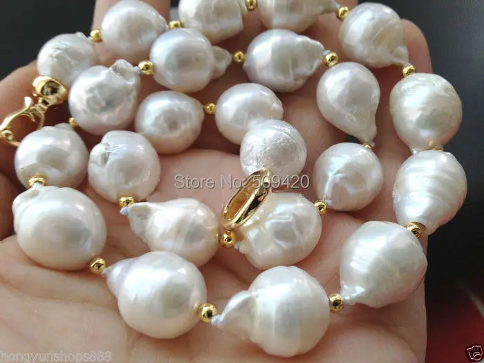 

Free Shipping >>>Beautiful 13-18mm white baroque keshi reborn FW pearl necklace 18
