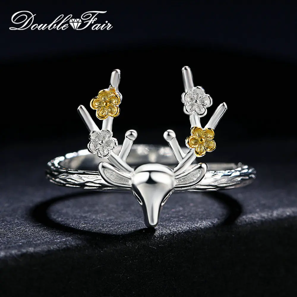 Double Fair Exquisite Plum antlers 100% 925 Sterling Silver Rings Adjustable Gold & Silver Two Colors Ring For Women DFRY064
