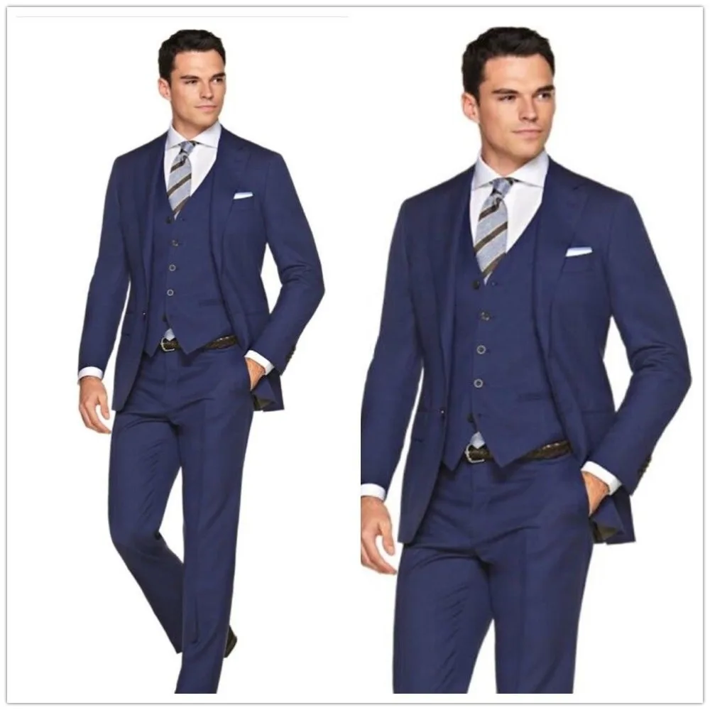 

Navy Blue Tuxedos Men's Suits Jacket Pants Two Button 38 40 42 44 46 48+ Custom