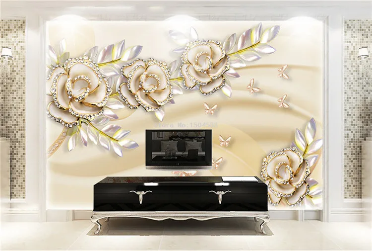 Пользовательские Настенные обои 3D модные роскошные Европейский стиль золотые розы листья обои для стен 3 D Отель гостиная домашний декор