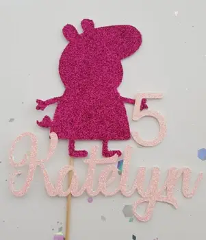 

personalize name number glitter cute piggy girls birthday Cake Topper -baby shower party cake toppers baptism decoration