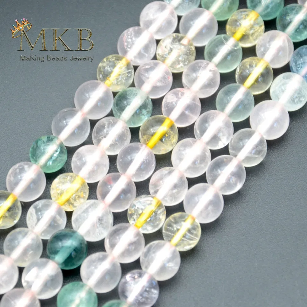 

Genuine Natural Fluorite Rutilated Quartz Pink Crystal Round Loose Beads For Jewelry Making 6 8 10mm Gem Beads Diy Bracelet