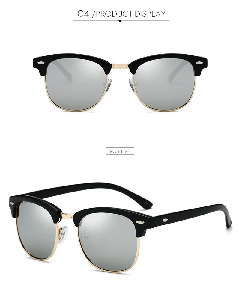 Pawxfb Для Мужчин Поляризованные солнцезащитные очки Для женщин в классическом стиле; обувь с заклепками в стиле ретро, фирменный дизайн, туфли с квадратным наполовину оправа для очков UV400 Oculos De Sol masculino