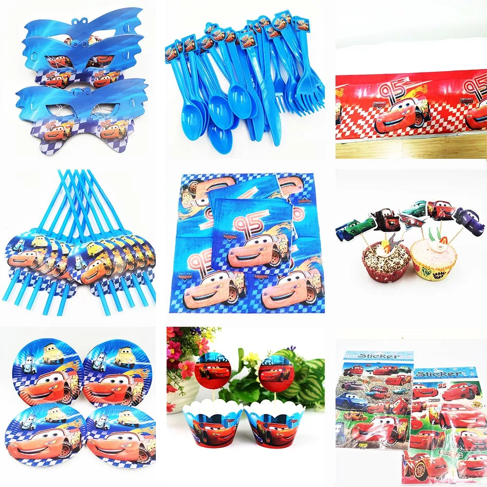

Disney Cars Lightning Mcqueen Baby Favor Straws Napkins Plates Knives Forks Spoons Cars Party Supplies Kids Birthday Decoration