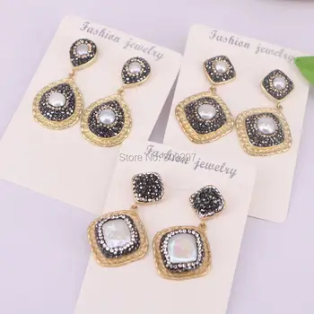 

5pair gold color mixed style earring,handmade crystal rhinestone natural pearl bead dangle earring, fashion jewelry earrings