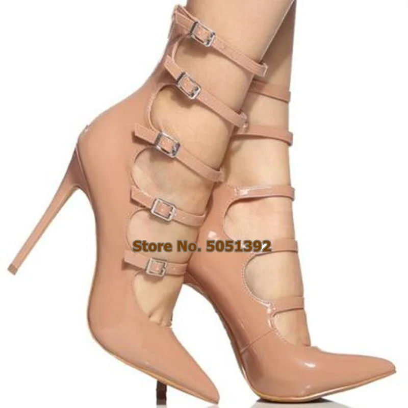 

high heel pointed toe patent leather stiletto heel sandals elegant wedding banquet pumps buckle strap