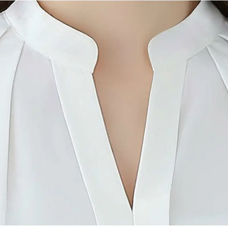 Dreawse Spring Autumn Women Tops Long Sleeve Casual Chiffon Blouse Female V-Neck Work Wear Solid Color White Office Shirts 2550