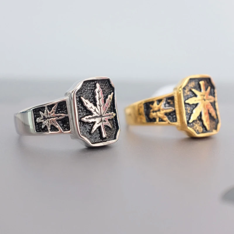 

Gold&Silver Men's Ring Maple Leaf Stainless Steel Gift For Men Boyfriend, Husband Jewelry