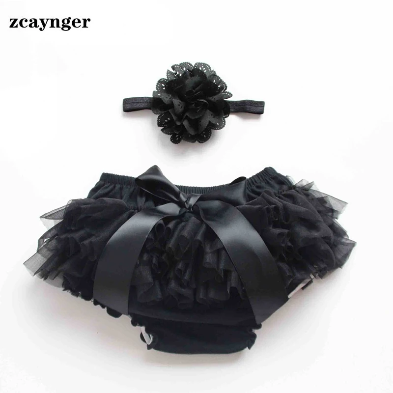 Cotton Baby Shorts Girl Headbands Black Breeches Lace Baby Diaper Cover