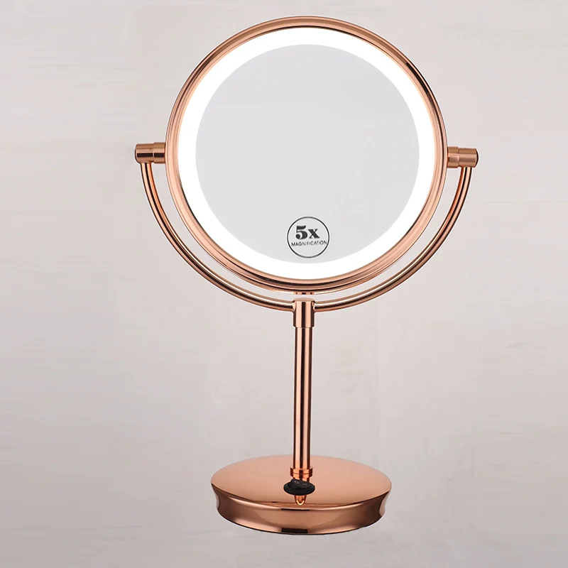 

8inch 5X Magnifying Round LED Illuminated Bathroom Make Up Cosmetic Shaving Mirror Round Shape Vanity Rotating Cosmetic Mirror