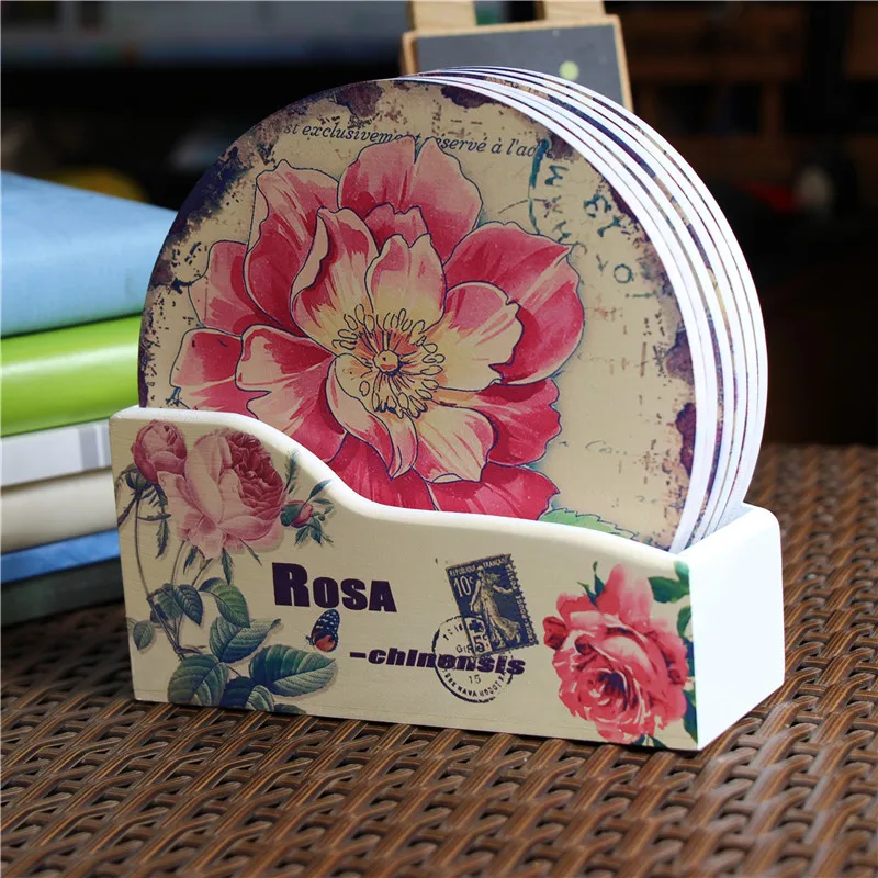 

6pcs/set retro style 15cm placemat wood mats heat insulated pad home use for table