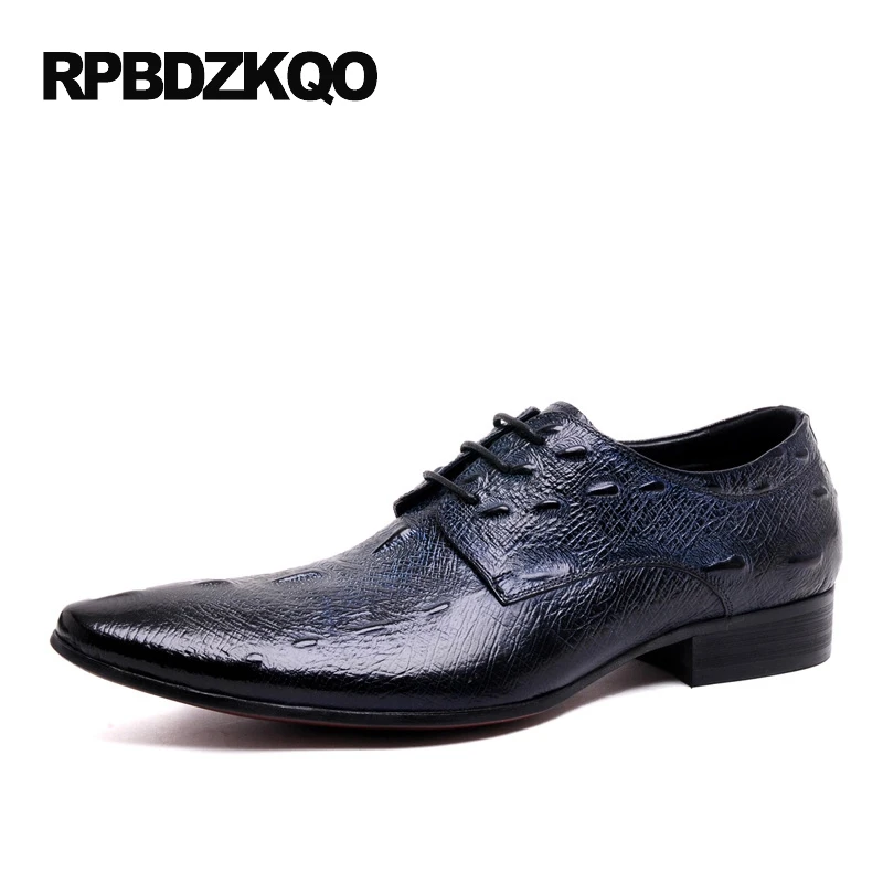 Printemps Italien Bleu Bout Appartements Crocodile Alligator Automne Respirant Lacent Robe 2017 Partie Hommes bleu Noir Mode Pointu Chaussures O5x68qzw