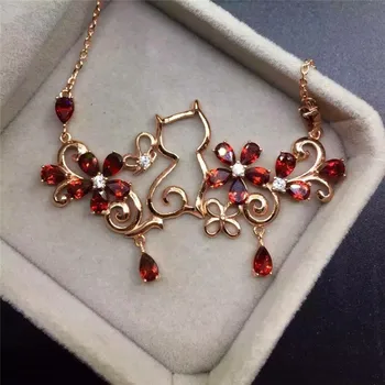 

KJJEAXCMY boutique jewels 925 pure silver natural kitten garnet square necklace inlaid with ornaments chain.