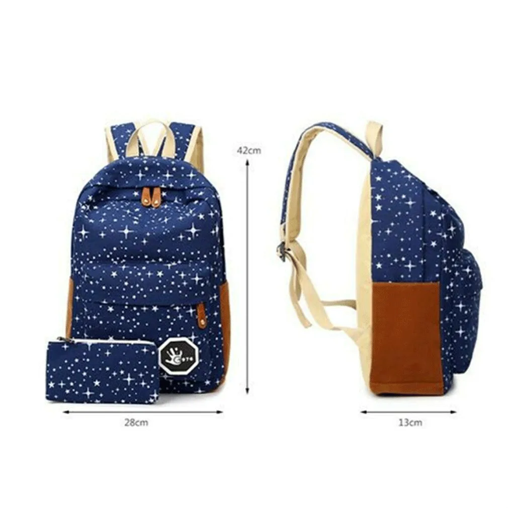 Модная женская школьная сумка из парусины для девочек, модный рюкзак с принтом звезды, сумка на плечо для отдыха на открытом воздухе, 2 шт