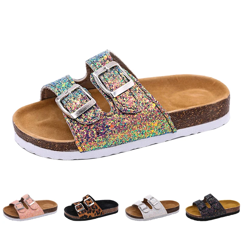 2019 New Kids Slippers Summer Beach Children Cork Sandals Bling Sequins For Family Shoes Leopard Barefoot Flats Girls Slipper 2019 New Kids Slippers Summer Beach Children Cork Sandals Bling Sequins For Family Shoes Leopard Barefoot Flats Girls Slipper