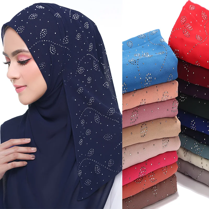 US $33.12 10 PcsLot Womens Bubble Chiffon Scarf Crystal Scarf Hijab Shawls Wraps Solid Color Muslim Hijab Scarf 20 Colors