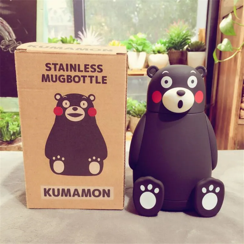 Kopen HOMETREE Nieuwe 320ml Leuke Cartoon Glas Thermos Cup Zwarte Beer Mooie Roestvrijstalen Mok Draagbare Reizen Student Kind Cups h376