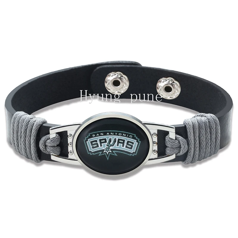 

San Antonio Basketball Genuine Leather Adjustable Bracelet Wristband Cuff 12mm Black Leather Snap Button Charm Jewelry