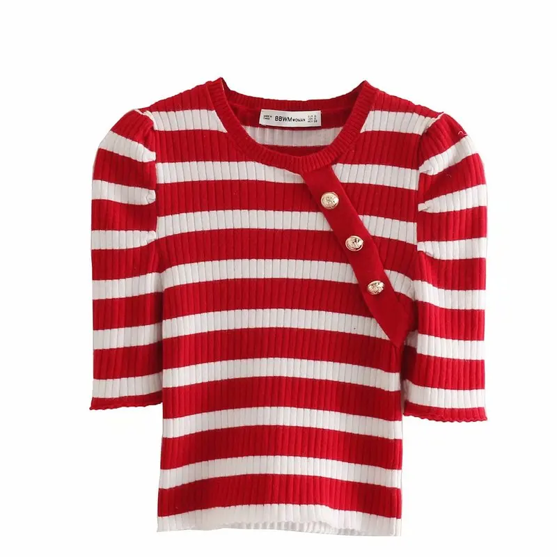 

BB43-9312 European and American Fashion Windbreak Sleeve Stripe Top