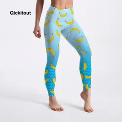 Qickitout Для женщин леггинсы банан цифровой печати Брюки женские стрейч Штаны с высокой посадкой девушки Повседневное брюки быстрое