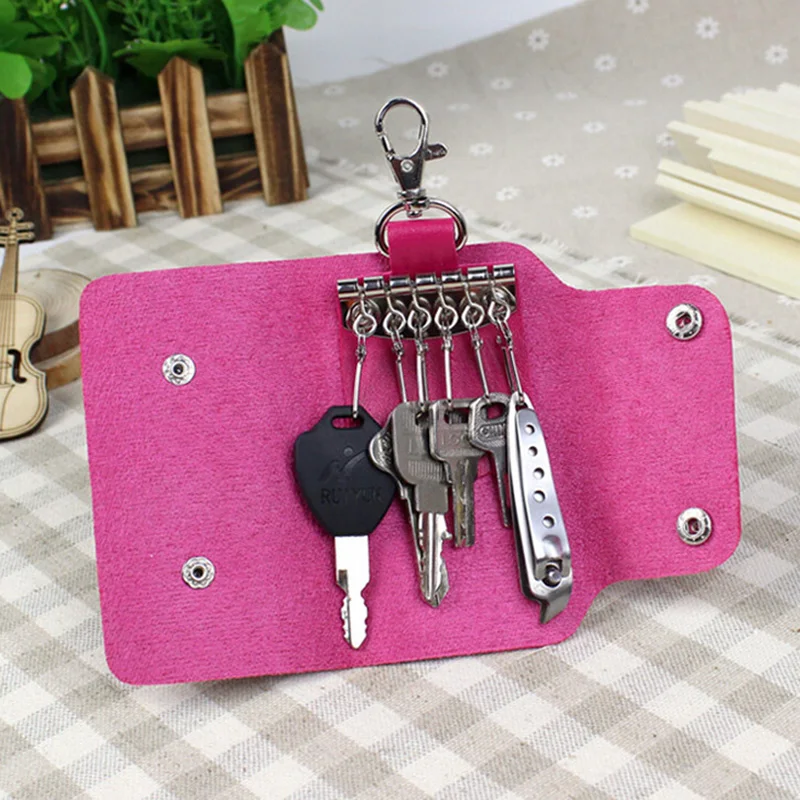 6 Colors Keys Holder Organizer Manager Patent Leather Buckle Key Wallet