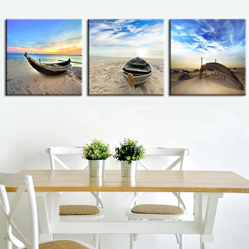 Buy Beach Wooden Boat Wall Art Canvas Paintings Wall