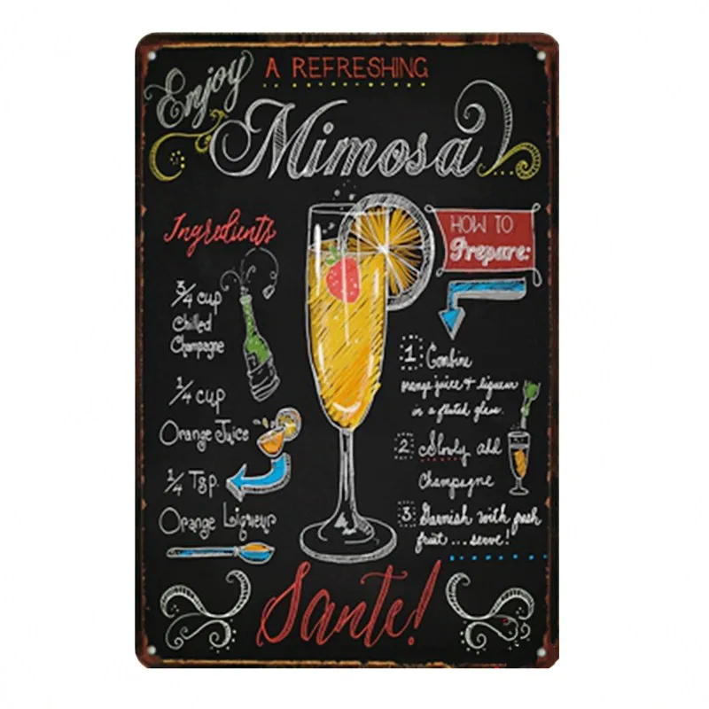 Напиток хорошее пиво металлический постер Mojito Маргарита Lemonade мартини Мимоза