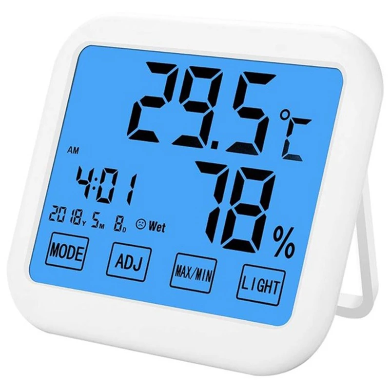 Цифровой гигрометр комнатный термометр, измеритель влажности комнатный термометр, Встроенные часы и отображение времени, точный ТЕА - Цвет: White