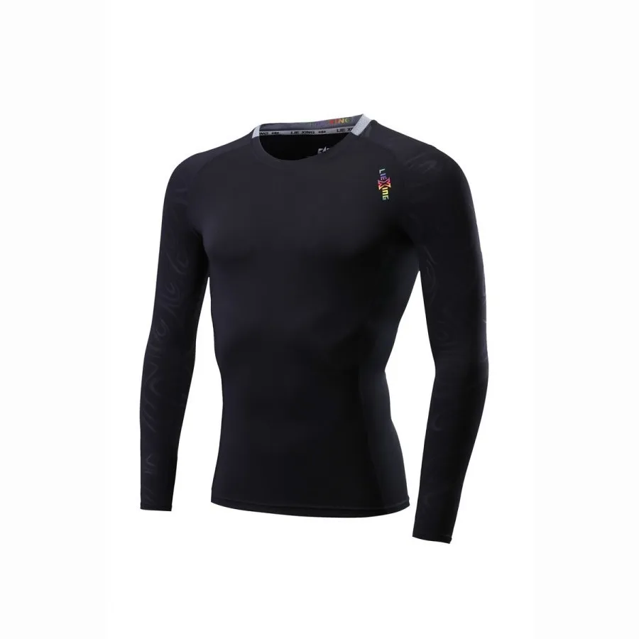 

A18491 Workout fitness men long sleeve t shirt thermal muscle bodybuilding wear compression Elastic Slim exercise clothing