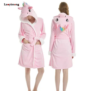 

2020 Thicken Nightgowns Winter Bathrobe Women Pajamas Bath Panda Unicorn Robe Sleepwear Womens Robes Coral Velvet Dressing Gown