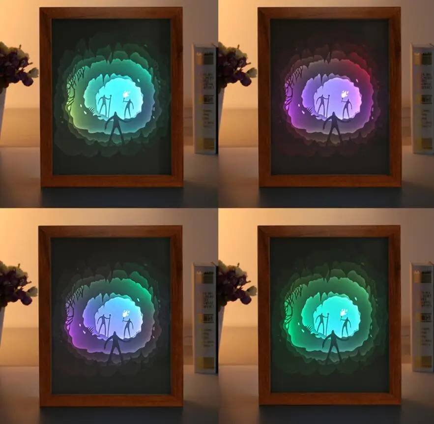 USB цветная 3D Бумажная огранка Мужская фоторамка тень ночник для дома и офиса