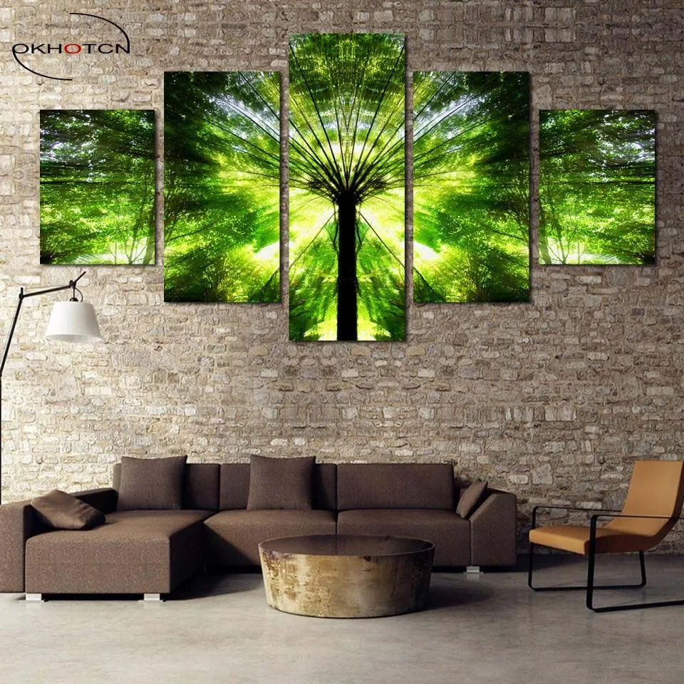 Природа Пейзаж большой плакат с изображением дерева напечатанная картина без рамы 5 шт./компл. холст печати современные стены искусства